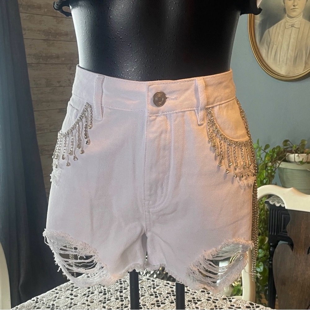 Rue21 White Jean Shorts with Embellishments